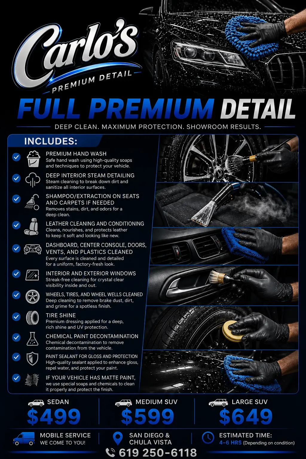Full Premium Detail package details — steam, correction and sealant, Carlo's Premium Detail